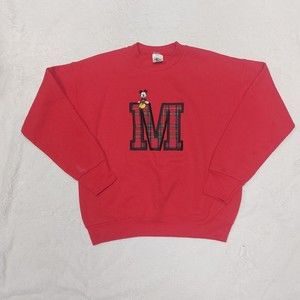 VTG Mickey Co. Mickey Mouse Crewneck Sweater Plaid Embroidery USA Made Sz Medium